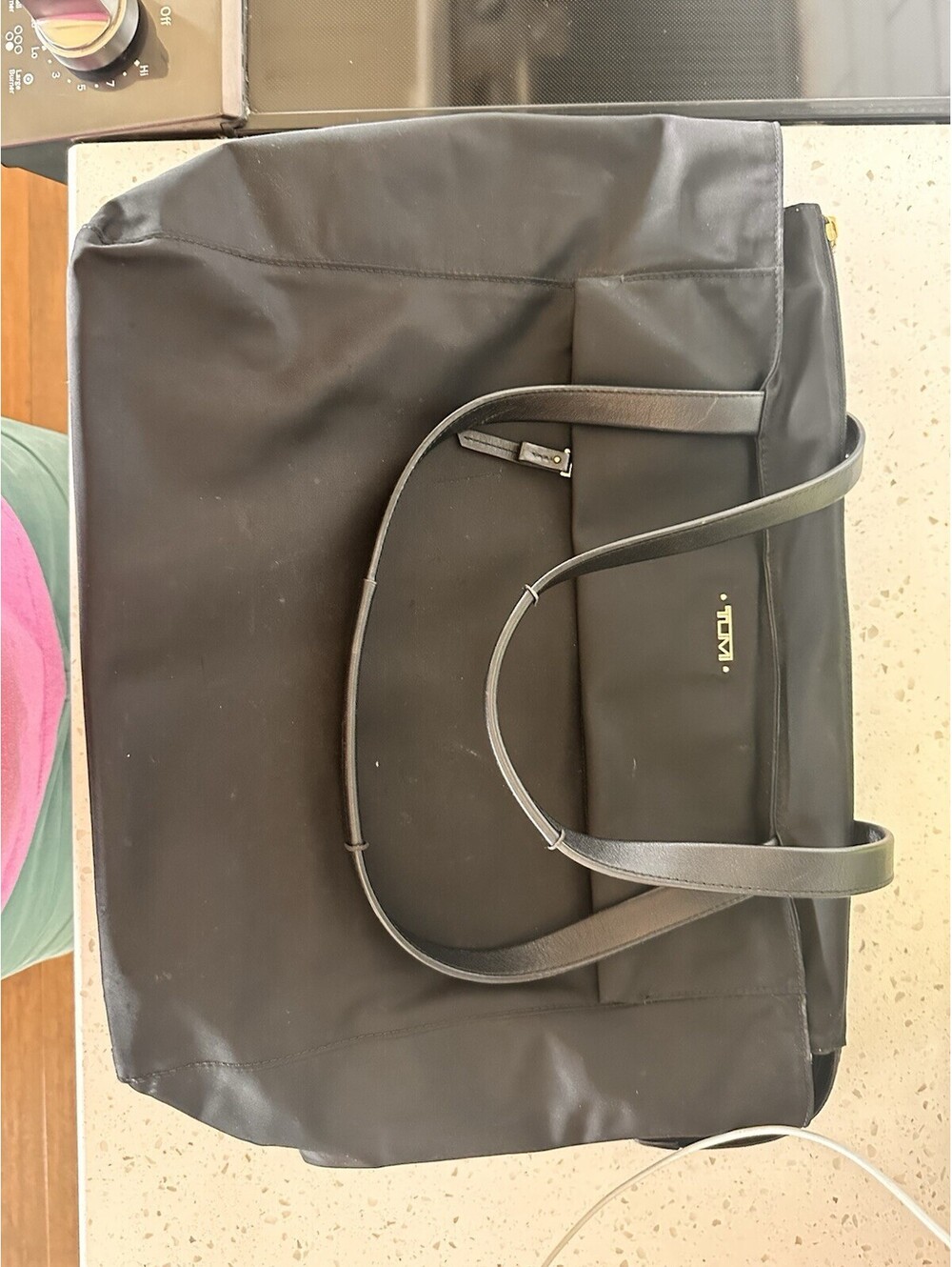 Tumi Voyageur Tote Bag in black nylon with leather trim
